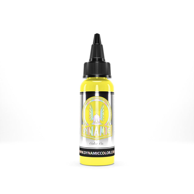 Visualiza VIKING-INK BY DYNAMIC Color Co. Tinta de pigmento de tatuaje Highlighter Yellow en Viking Tattoo Shop, herramienta esencial para tatuadores profesionales.