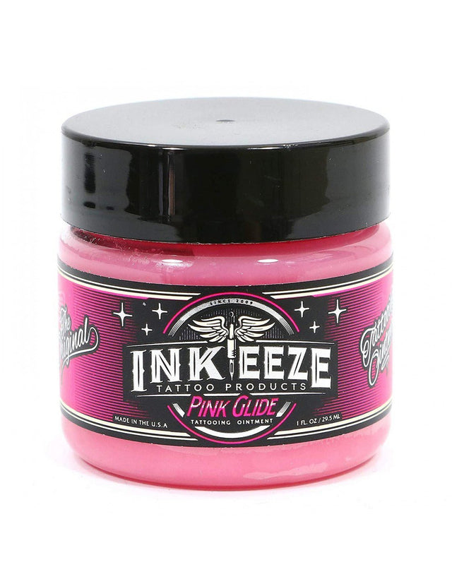 Imagen de UNGUENTO INK-EEZE PINK GLIDE 6oz (180ml) disponible en Viking Tattoo Shop, insumos de alta calidad para tatuadores.